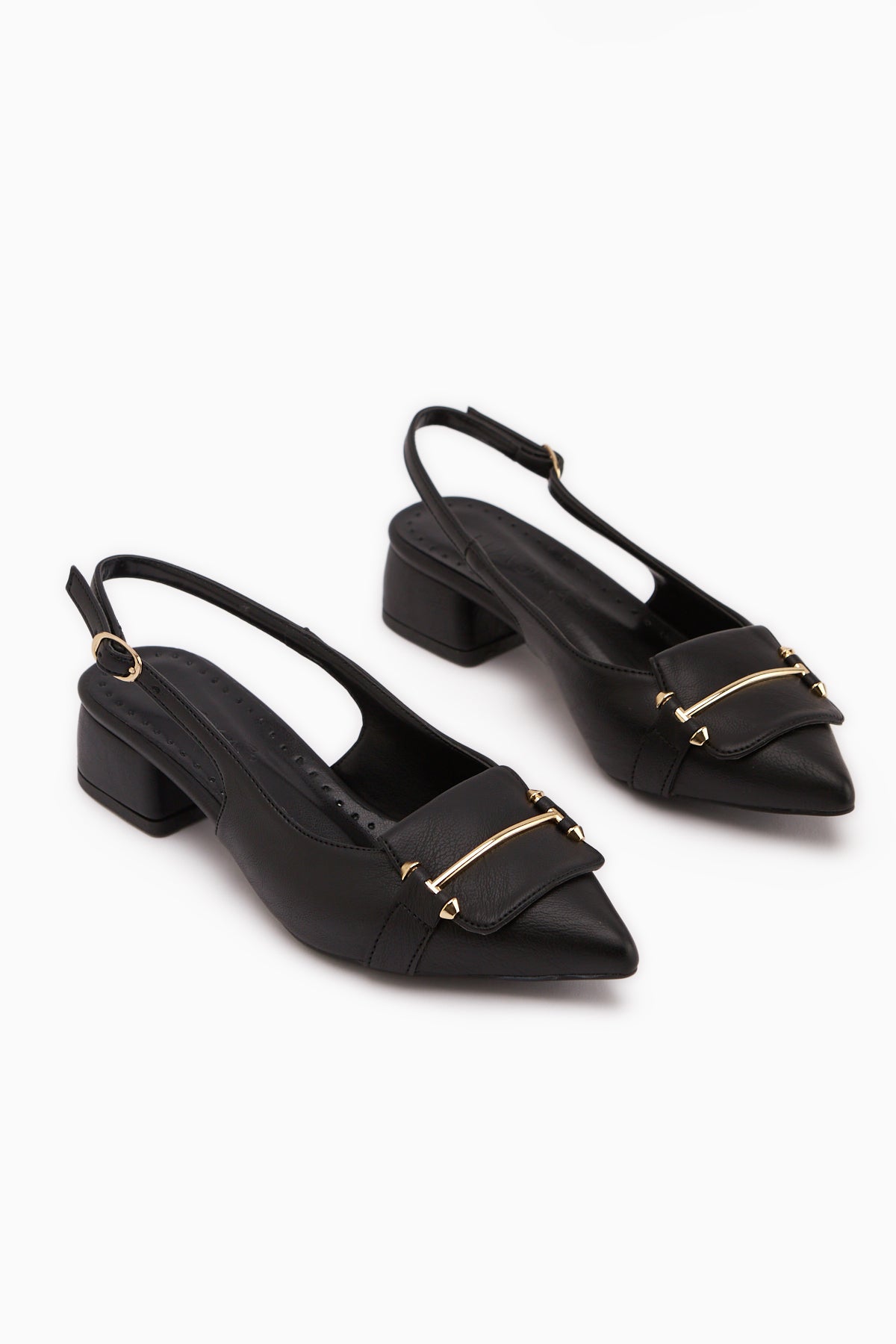 Enja Siyah Tokalı Kısa Topuklu Kadın Topuklu Ayakkabı