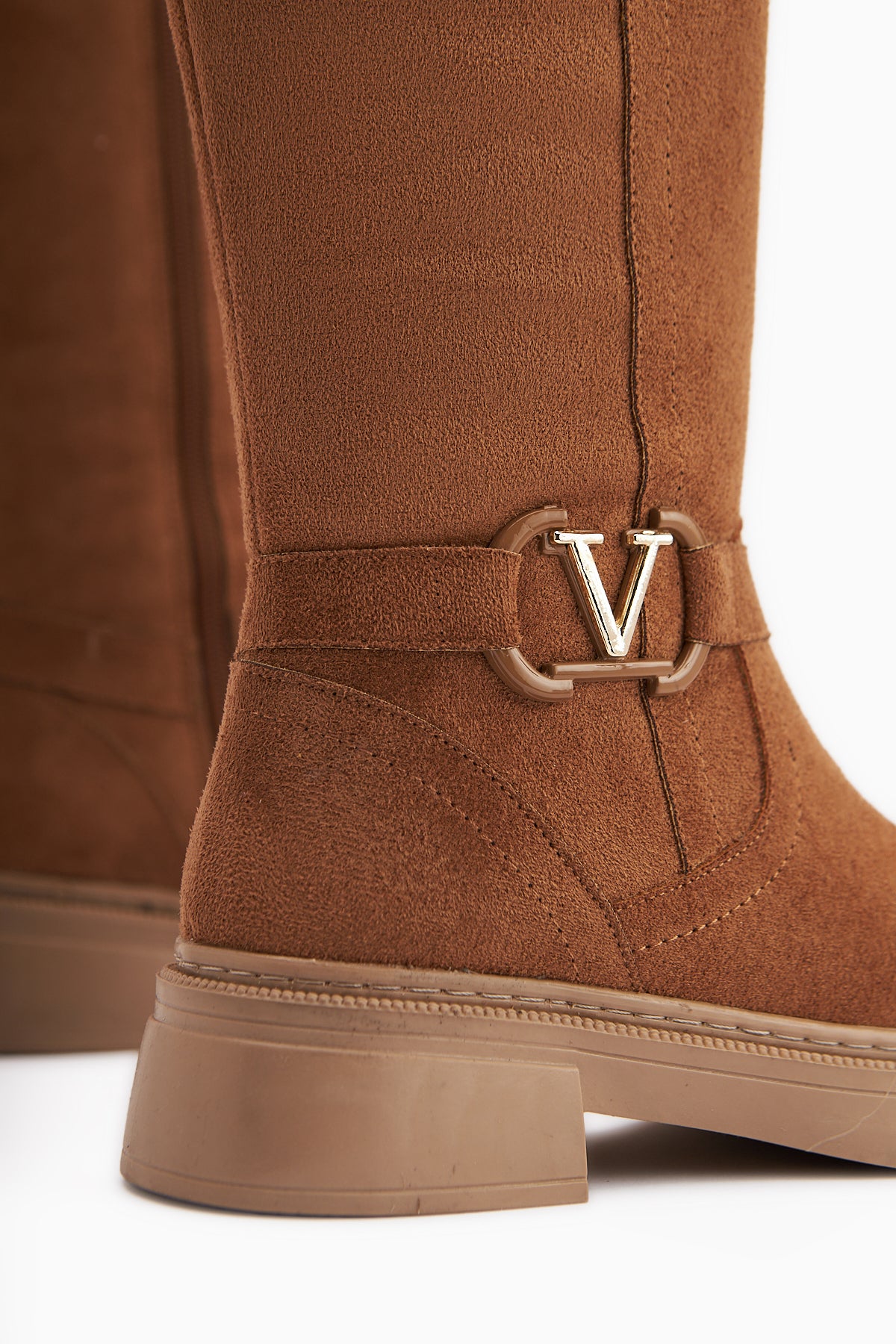 Ginan Taba Süet Toka Detaylı Kısa Topuklu Fermuarlı Çizme