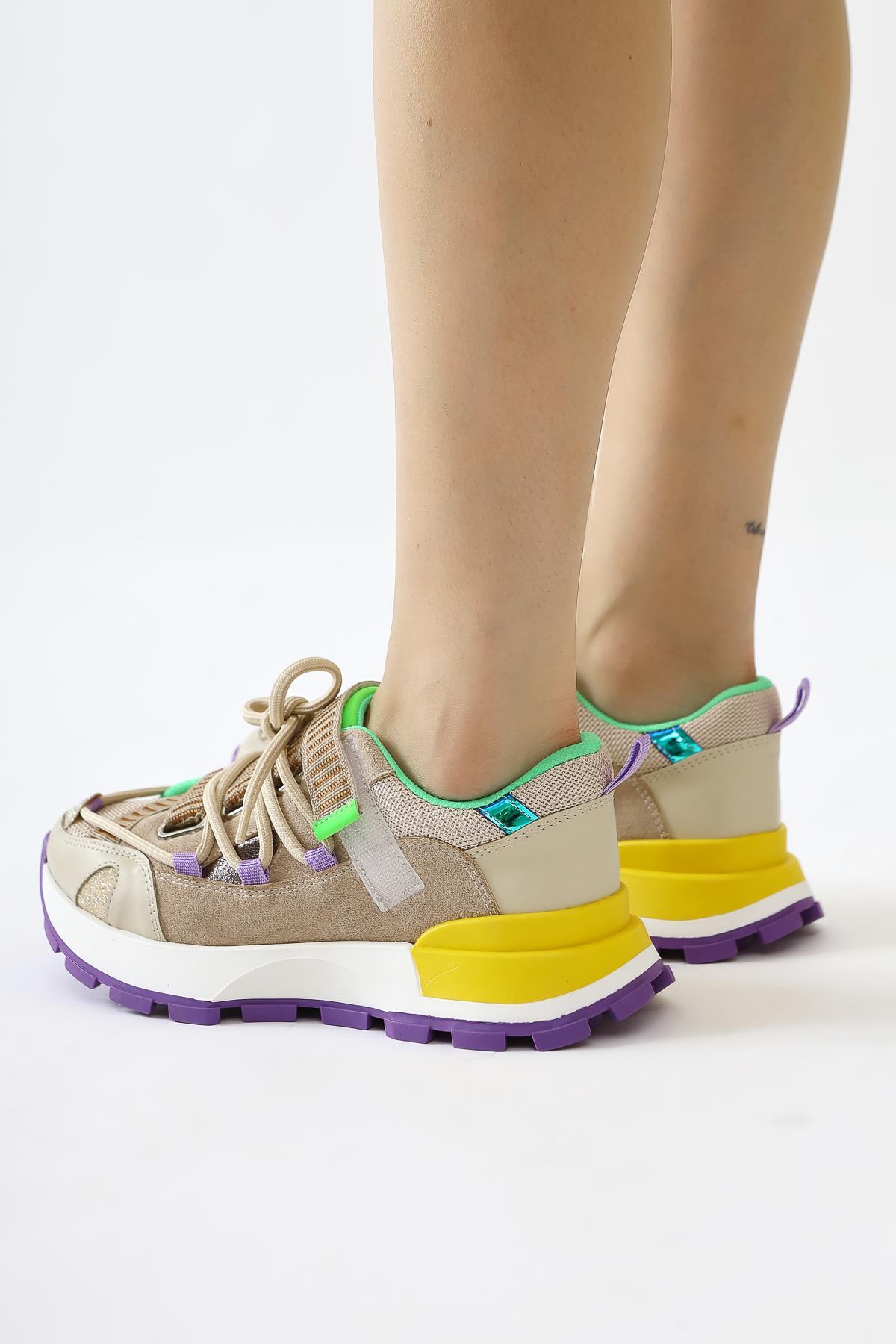 Nely Bej Asimetrik Bağcıklı Sneakers
