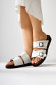 Soha Beyaz Çift Bantlı Düz Taban Kadın Terlik