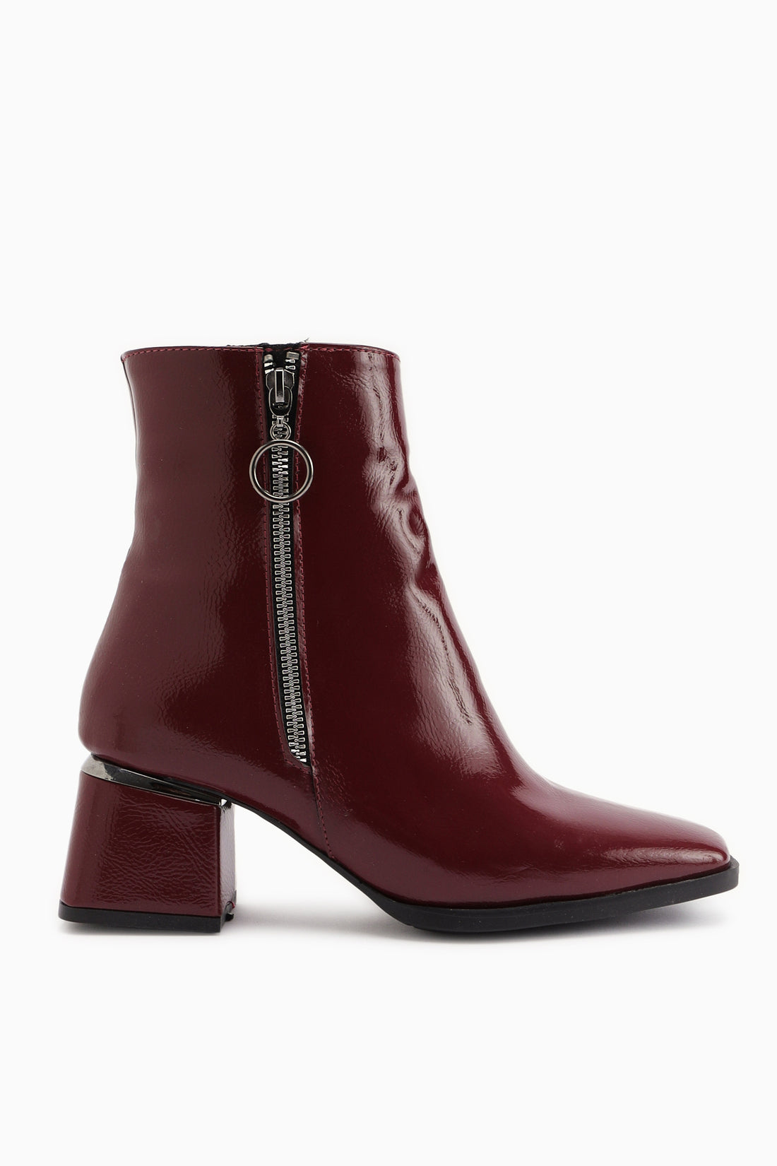 Deyana Bordo Kırışık Rugan Fermuar Aksesuarlı Bot