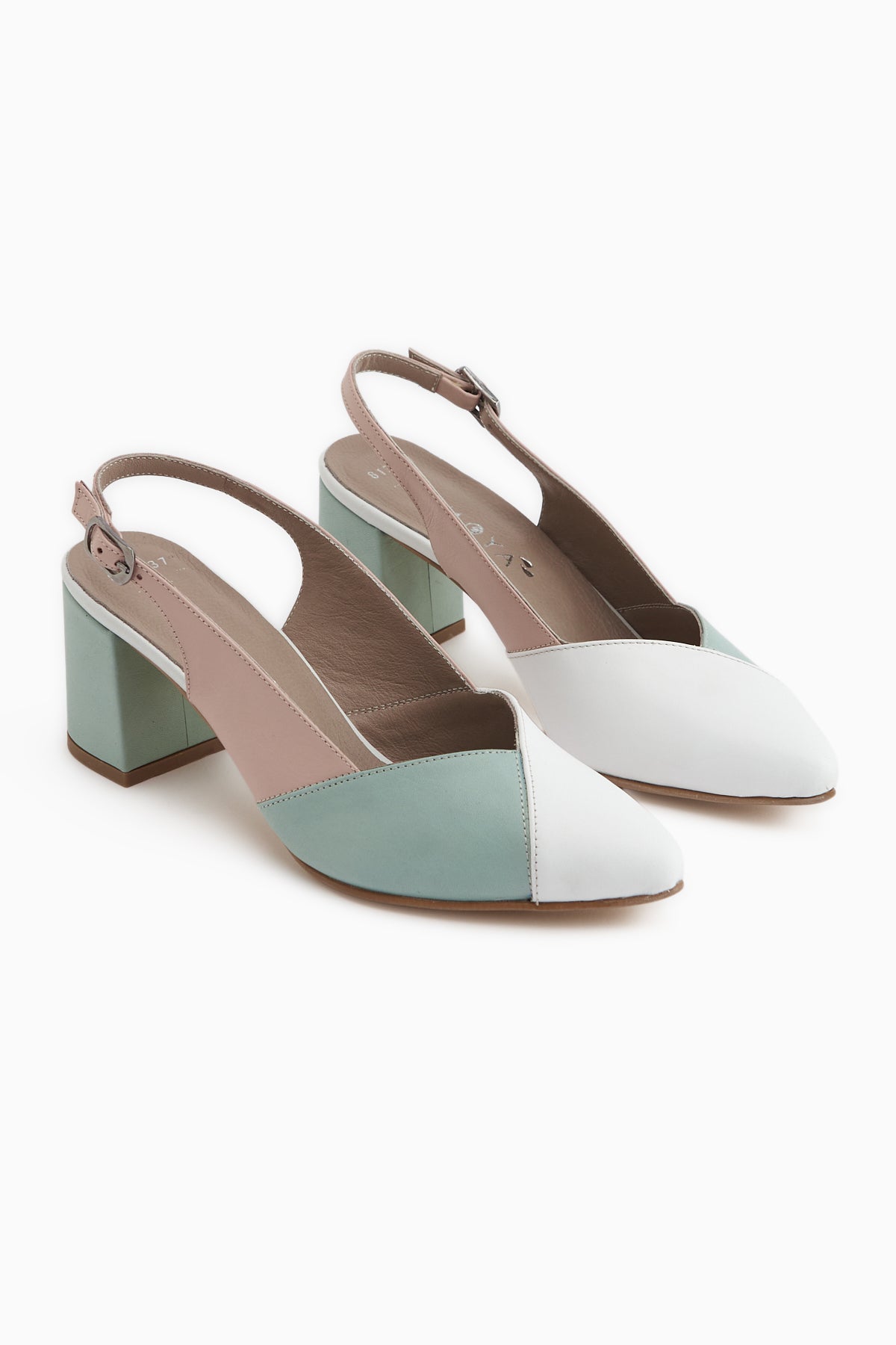 Brenda Hakiki Deri Beyaz Yeşil Kadın Topuklu Sandalet