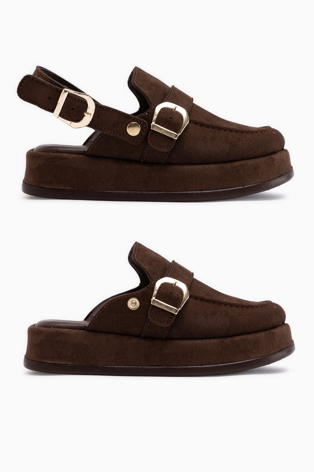 Gity Kahve Süet Çift Tokalı Kadın Slingback Loafer Ayakkabı