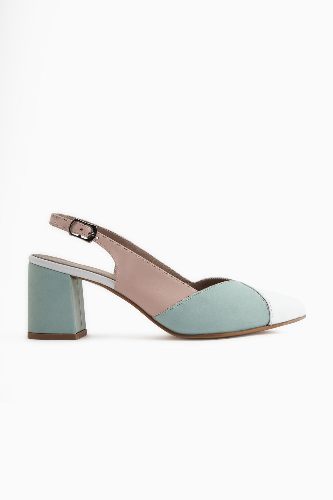 Brenda Hakiki Deri Beyaz Yeşil Kadın Topuklu Sandalet