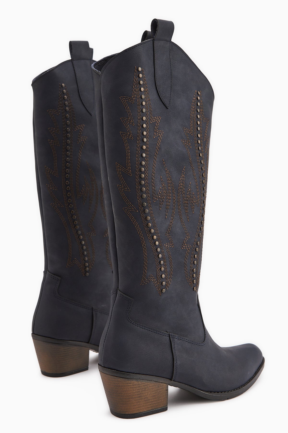 Fizaro Lacivert Sivri Burunlu Nakışlı Zımba Detaylı Western Çizme