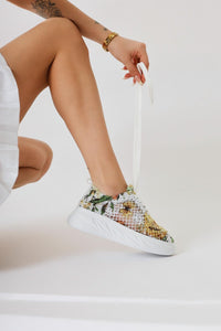 Biba Sarı Triko Desen Baskılı Bağcıklı Sneaker