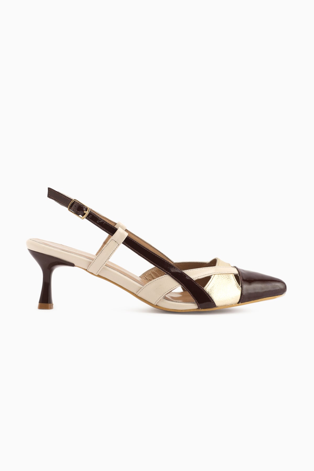 Merry Hakiki Deri Bej Burnu Kapalı Kadın Topuklu Ayakkabı