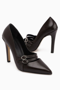 Blanka Kahve Çift Tokalı Stiletto Kadın Topuklu Ayakkabı