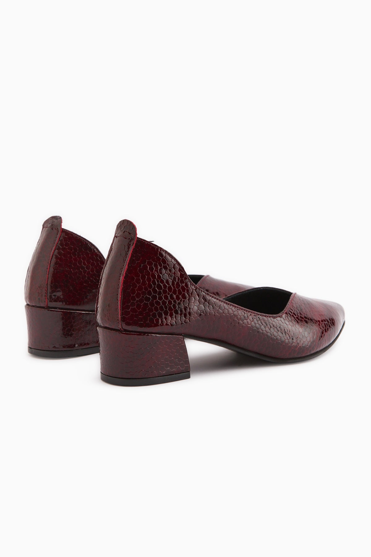 Samia Hakiki Deri Bordo Yılan Desenli Kalın Topuklu Kadın Ayakkabı