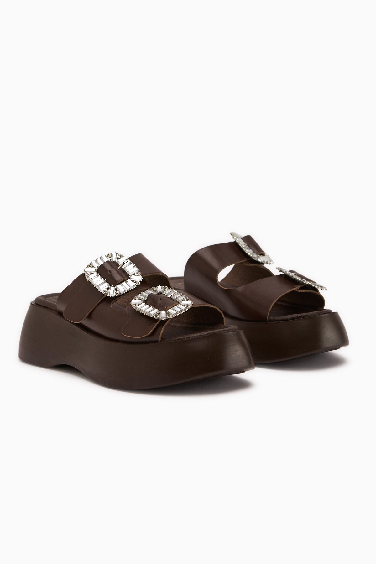 Daina Hakiki Deri Kahve Taşlı Kadın Terlik