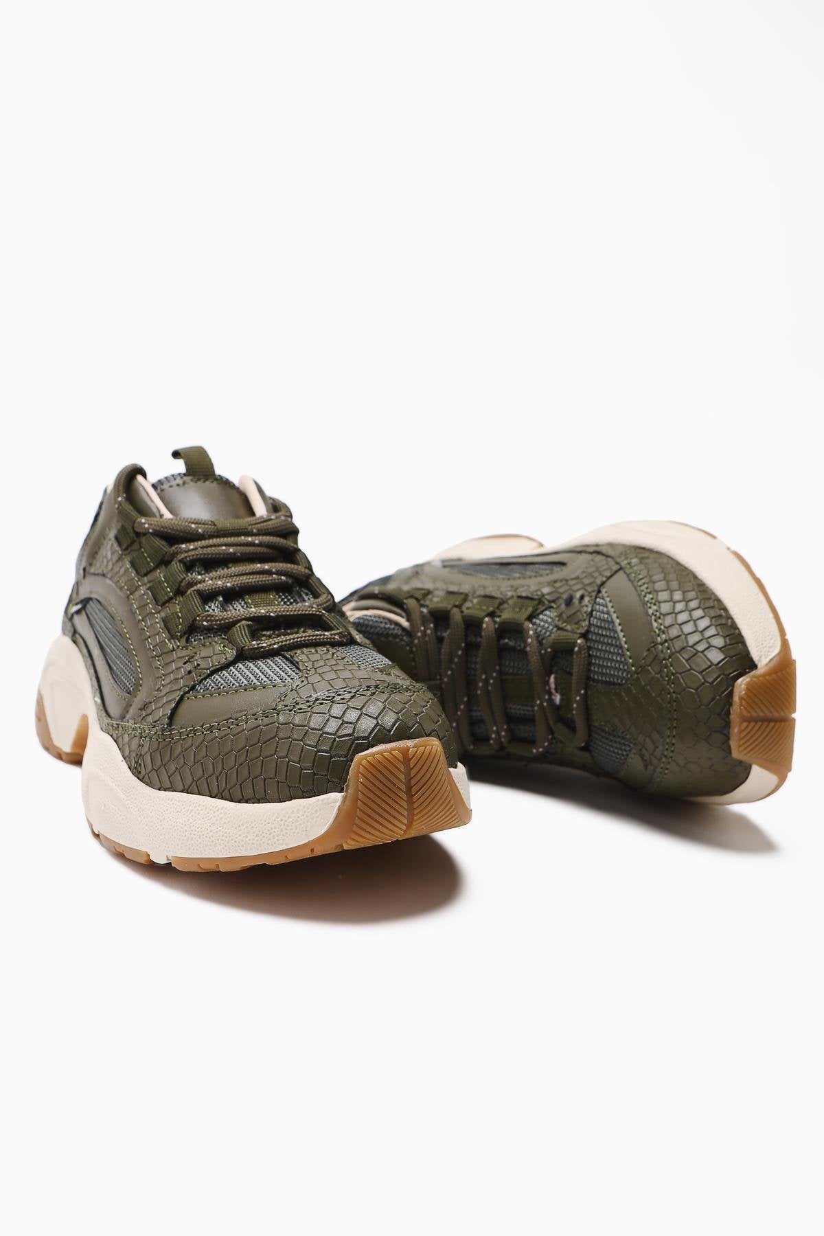 Caisa Haki Tekstil Detaylı Bağcıklı Kadın Sneakers
