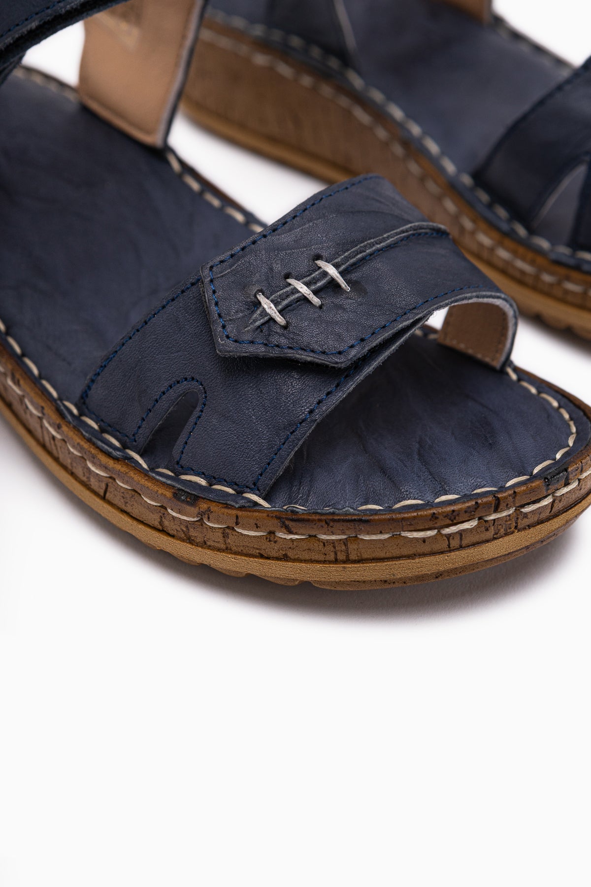 Leone Hakiki Deri Lacivert Kadın Sandalet