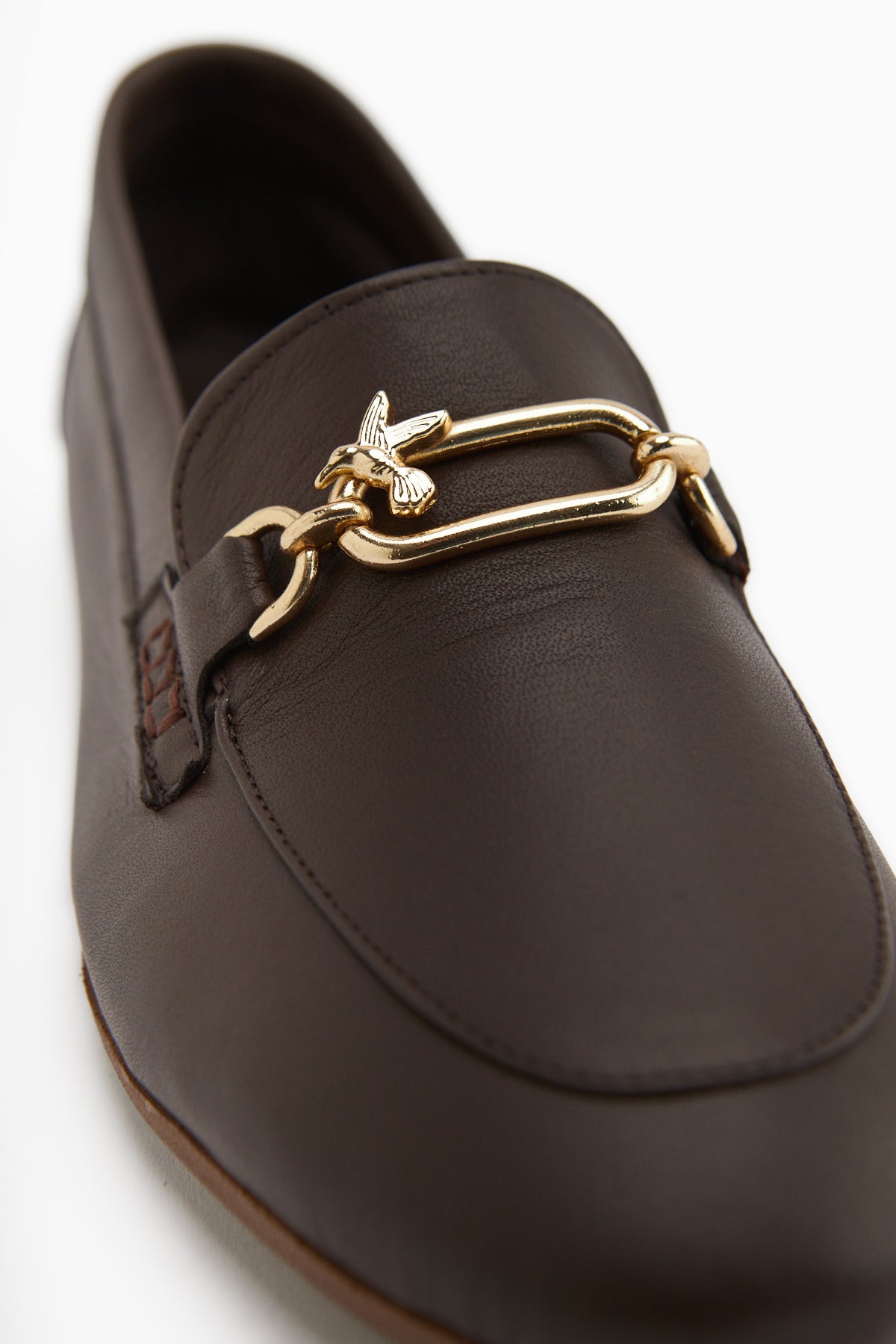 Alessa Hakiki Deri Kahve Tokalı Loafer Kadın Günlük Makosen Ayakkabı