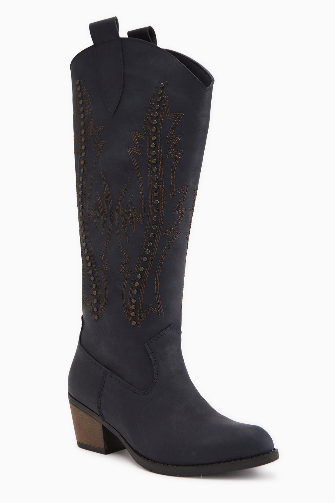 Fizaro Lacivert Sivri Burunlu Nakışlı Zımba Detaylı Western Çizme