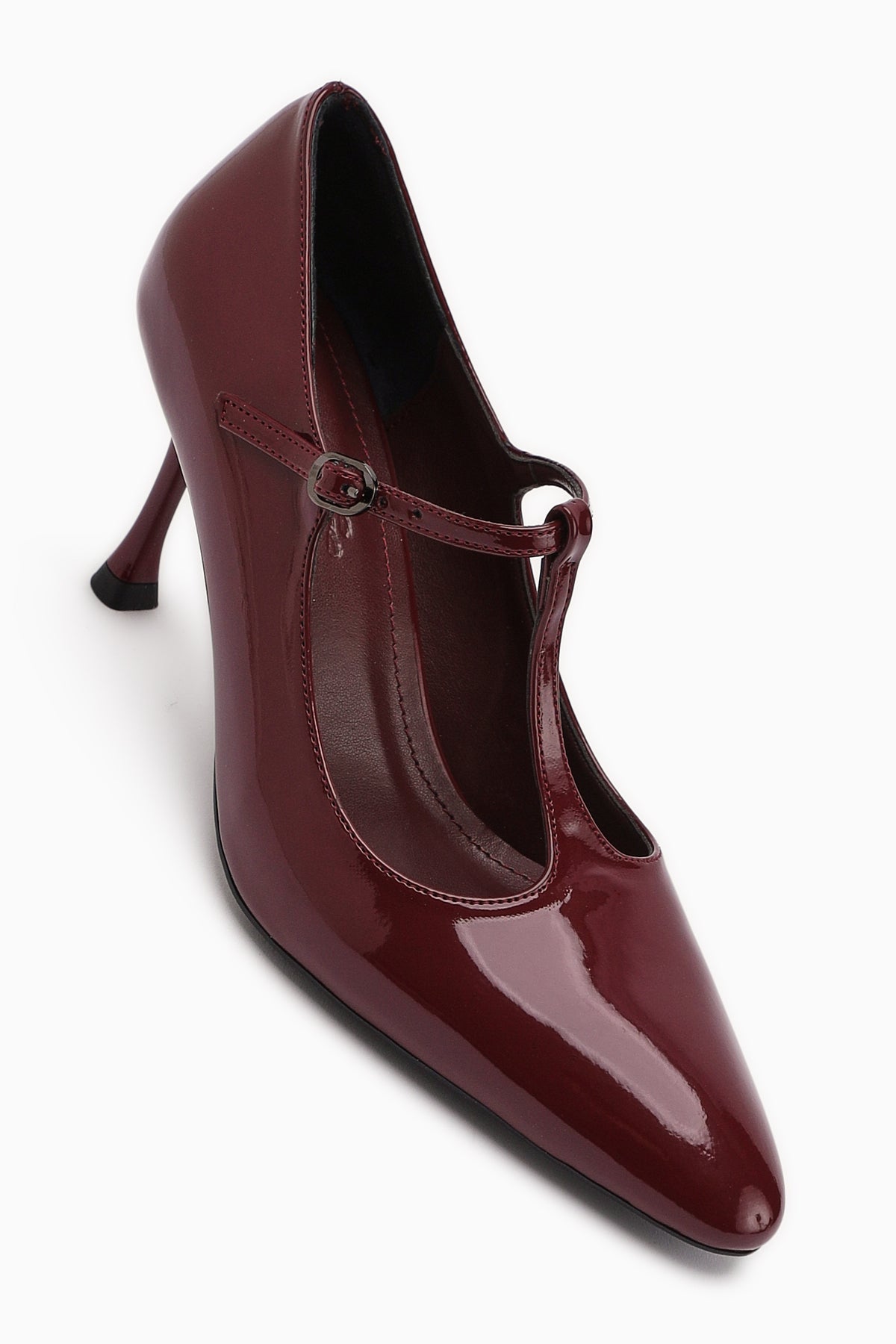 Sania Bordo Rugan Kemerli İnce Topuklu Kadın Ayakkabı