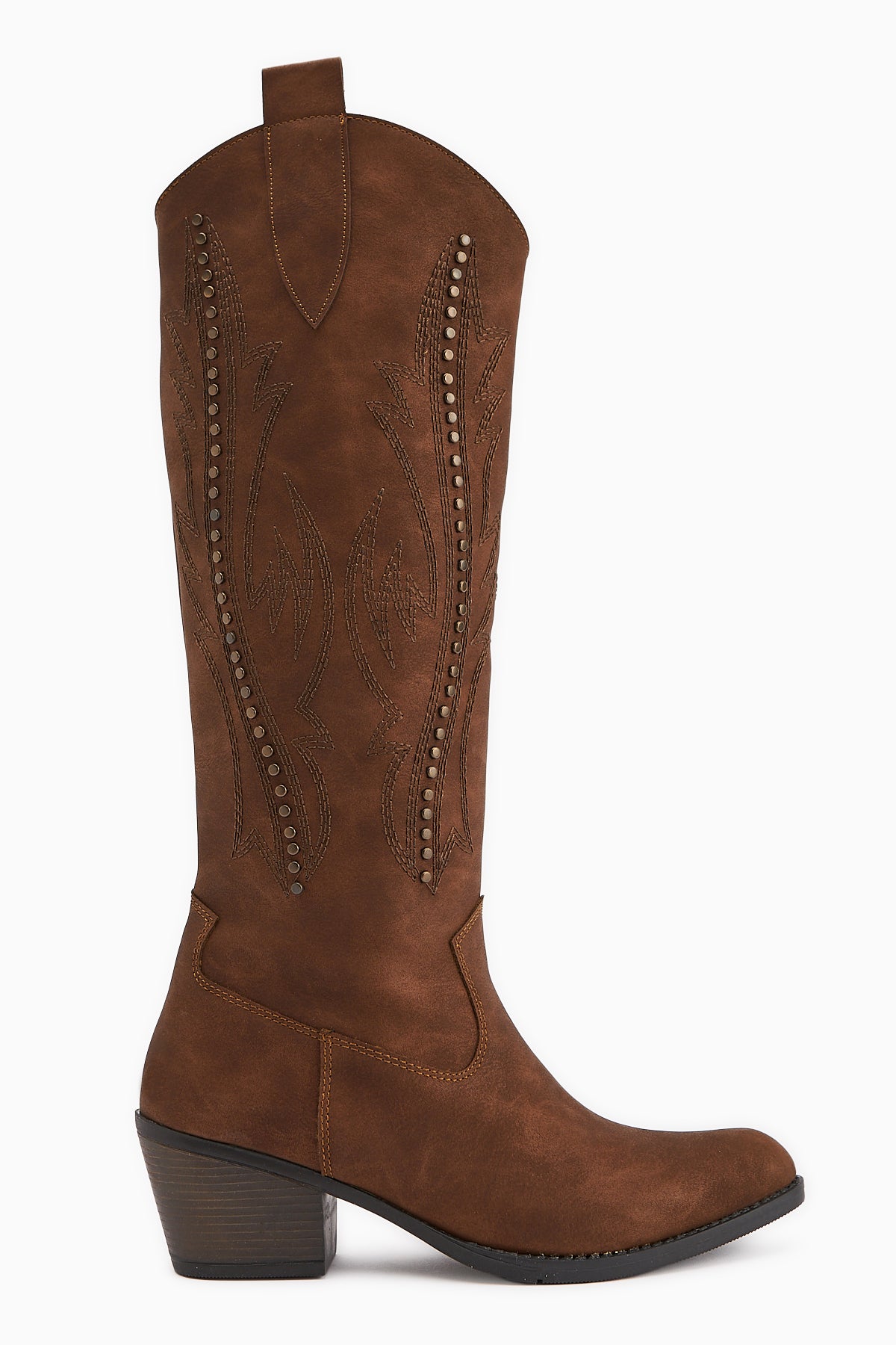 Fizaro Taba Sivri Burunlu Nakışlı Zımba Detaylı Western Çizme