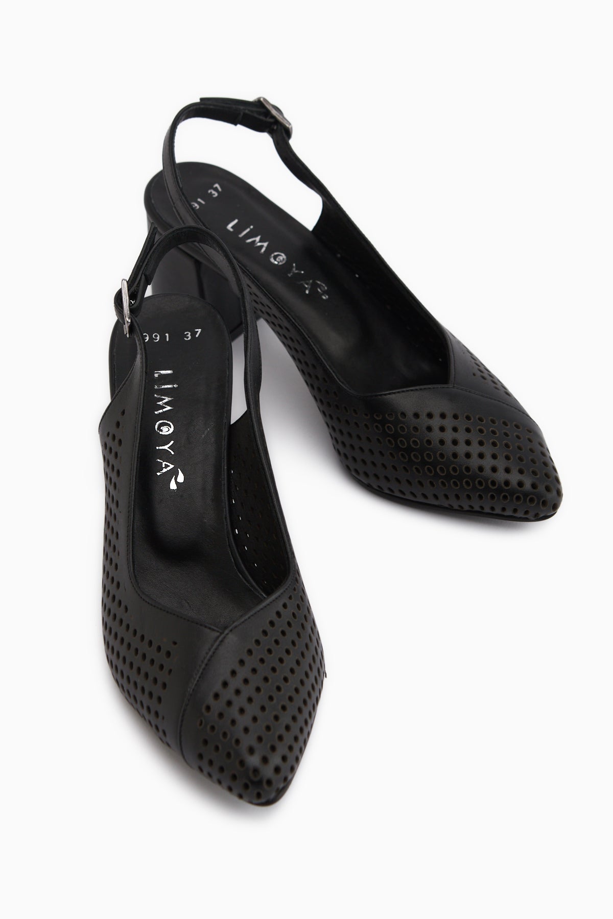 Cassie Hakiki Deri Siyah Topuklu Kadın Sandalet