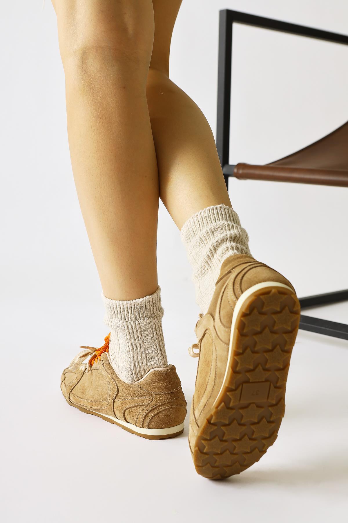 Hakiki Deri Sue Vizon Süet Çift Bağcıklı Sneakers