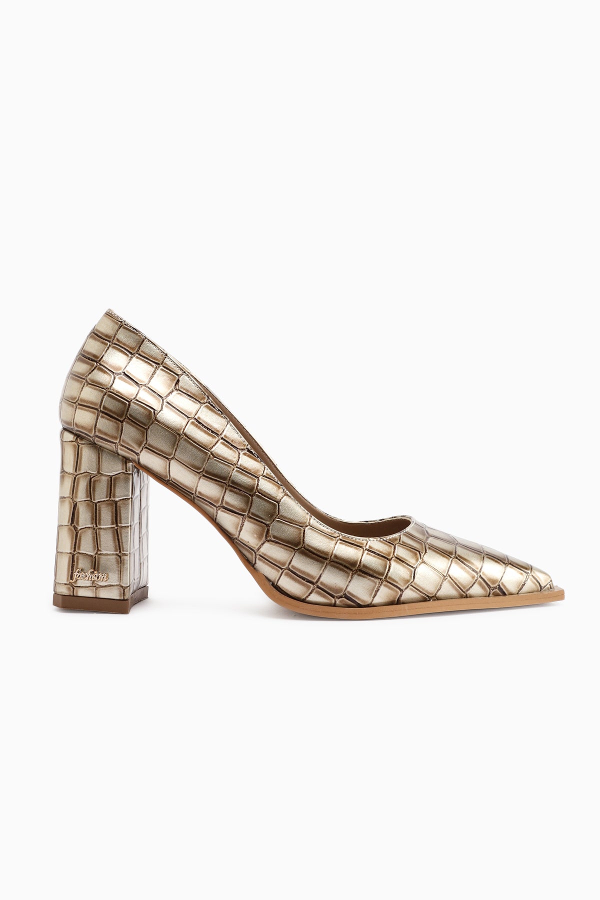 Lucy Krem Kroko Kalın Topuklu Ayakkabı Kadın Stiletto
