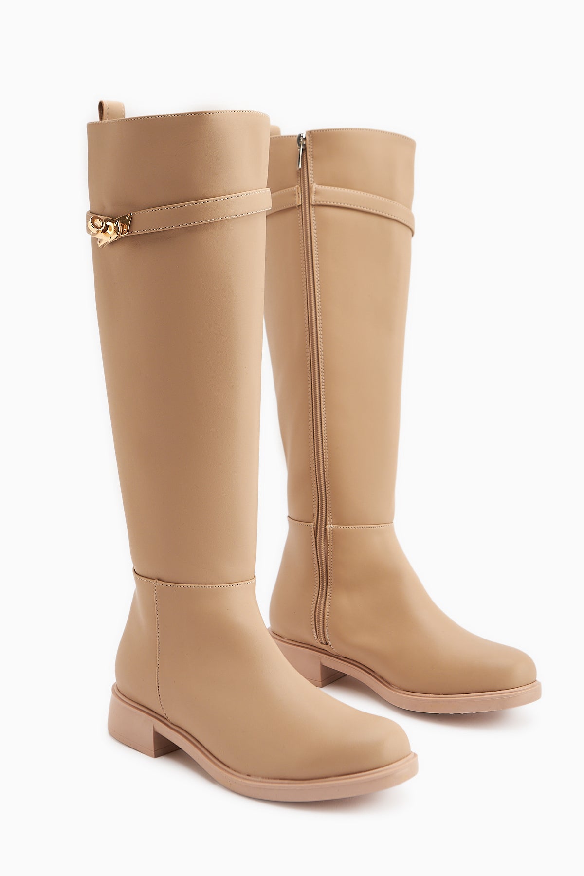 Kanako Nud Aksesuarlı Fermuarlı Kısa Topuklu Çizme