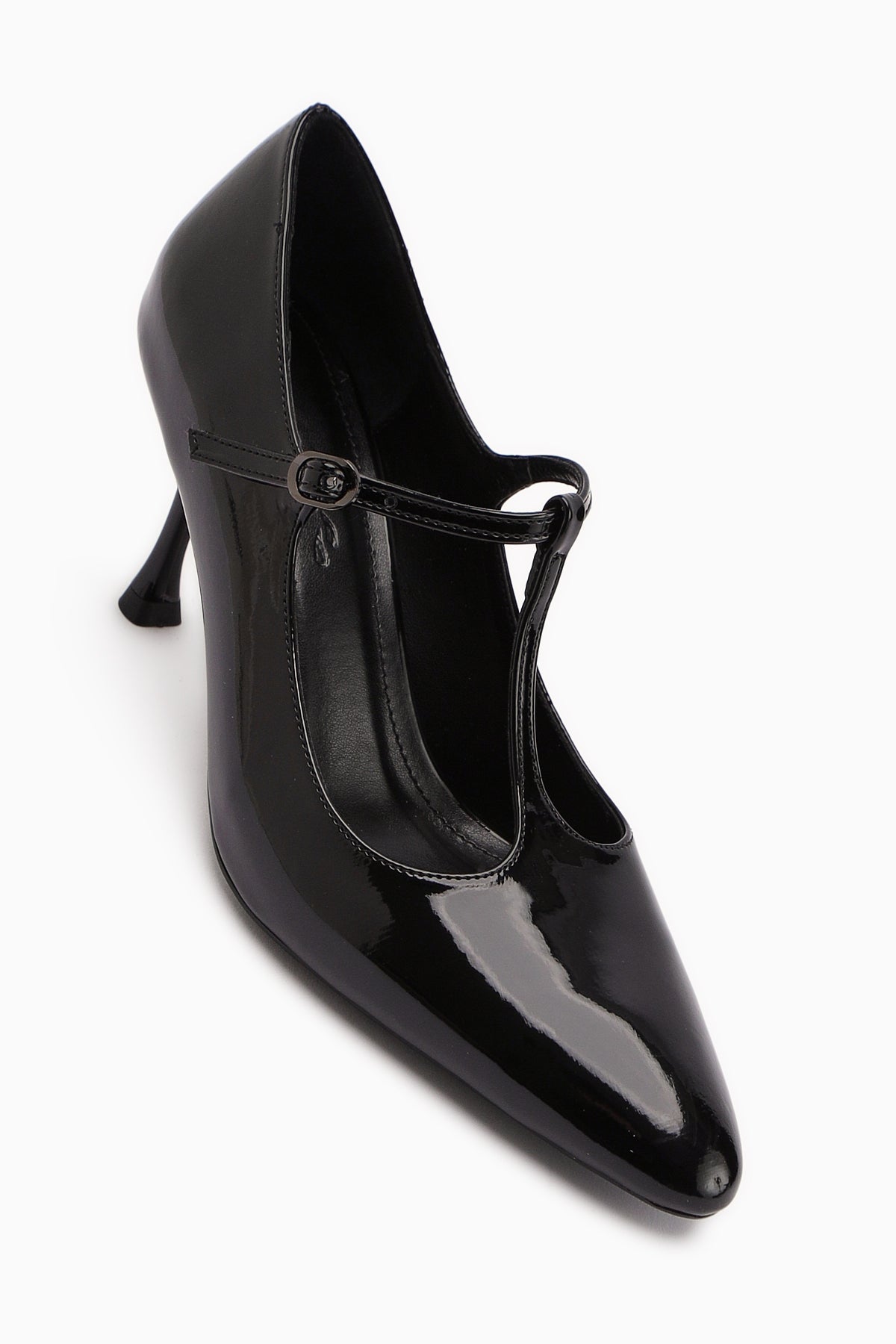 Sania Siyah Rugan Kemerli İnce Topuklu Kadın Ayakkabı