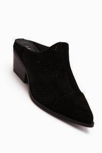 Lamai Hakiki Deri Siyah Önü Kapalı Topuklu Kadın Terlik