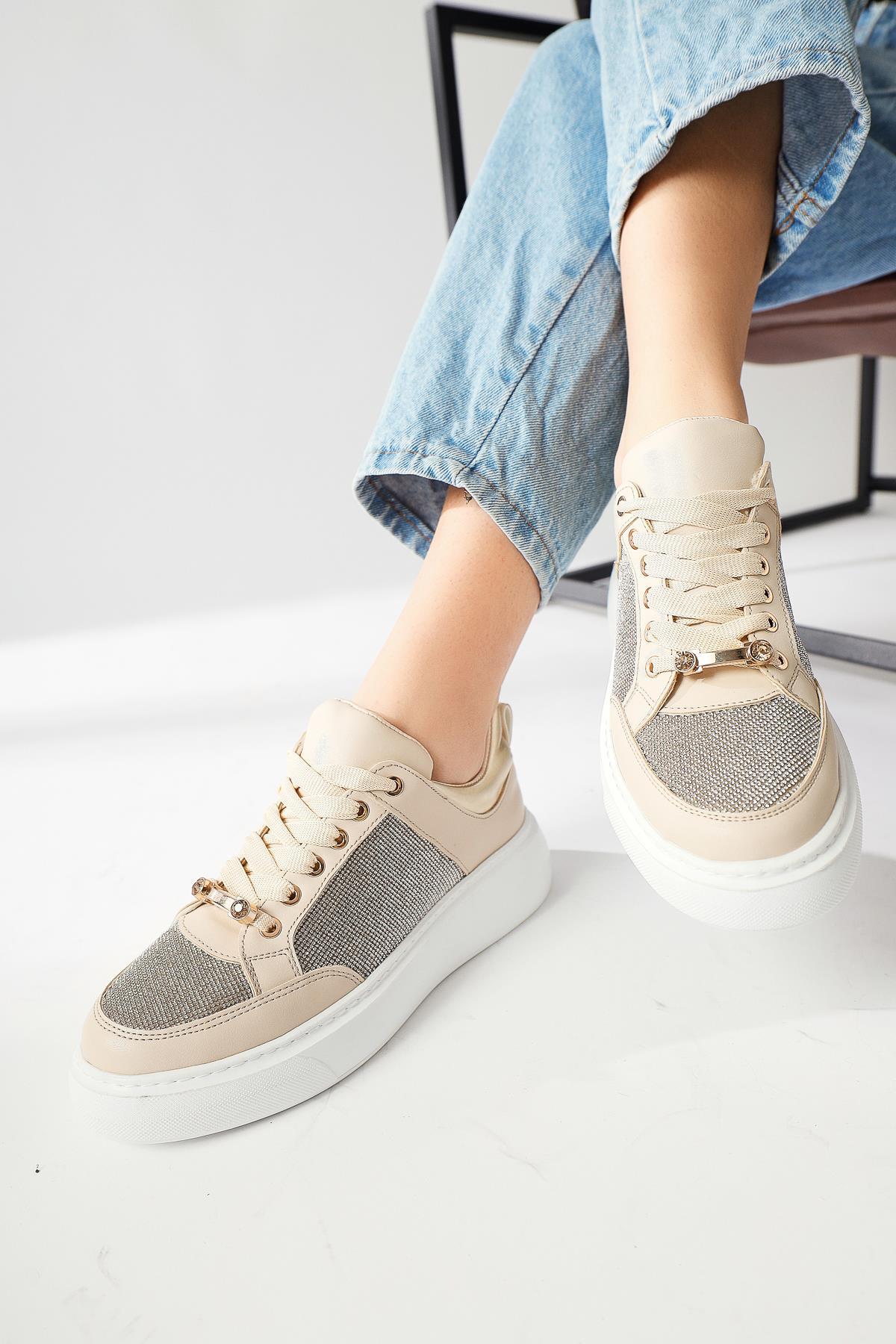 Sonnie Krem Kalın Tabanlı Taş Detaylı Sneakers
