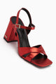 Lean Kırmızı Çapraz Bantlı Kalın Topuklu Kadın Sandalet