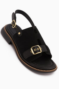 Neveen Siyah Süet Tokalı Kadın Sandalet