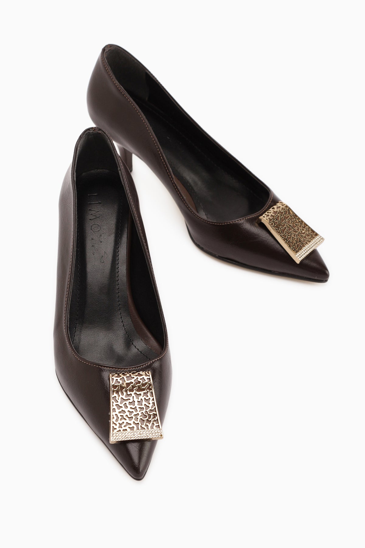 Lian Kahve Tokalı Stiletto Kadın Topuklu Ayakkabı