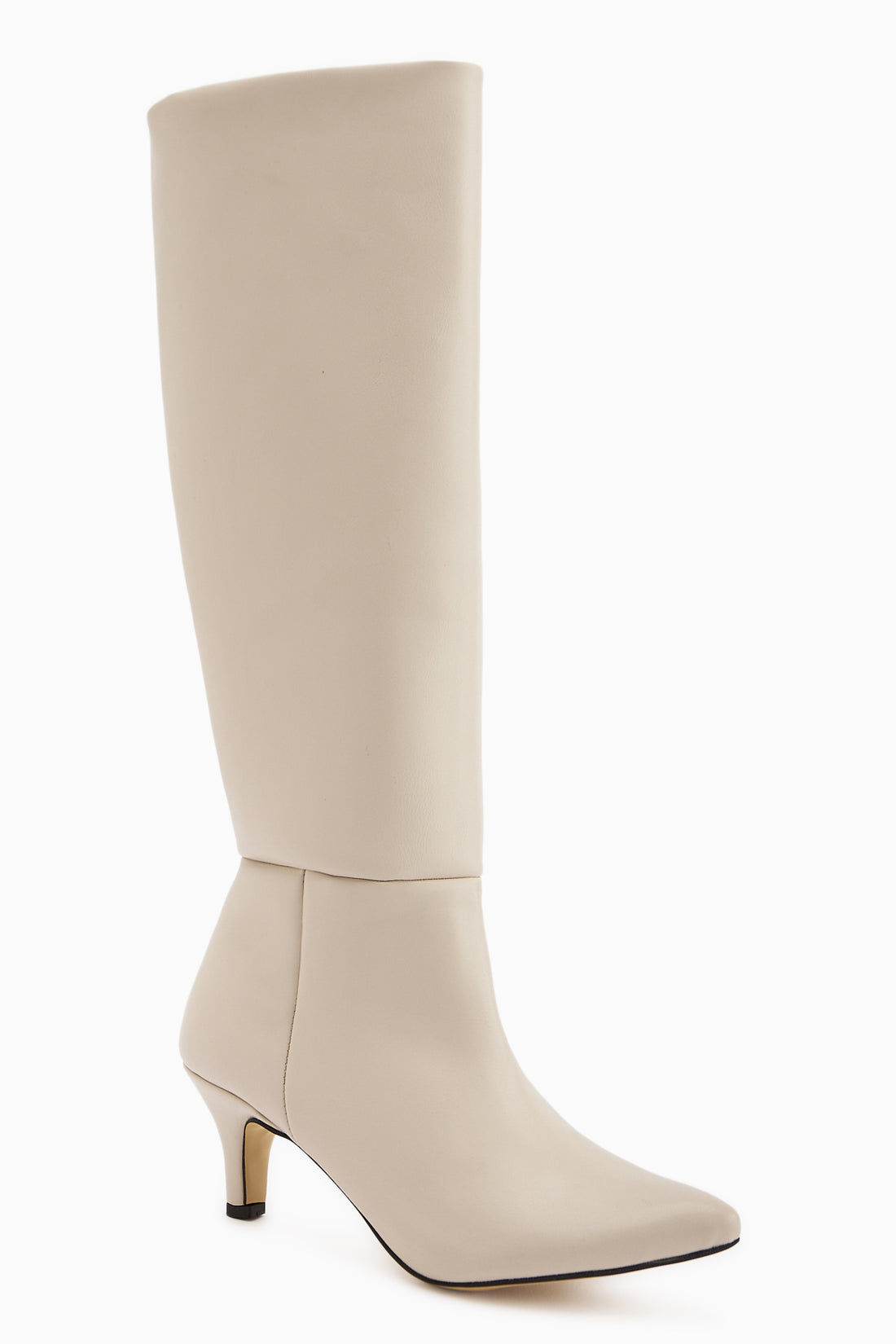 Milika Ekru Sivri Burunlu Kısa Topuklu Çekme Çizme