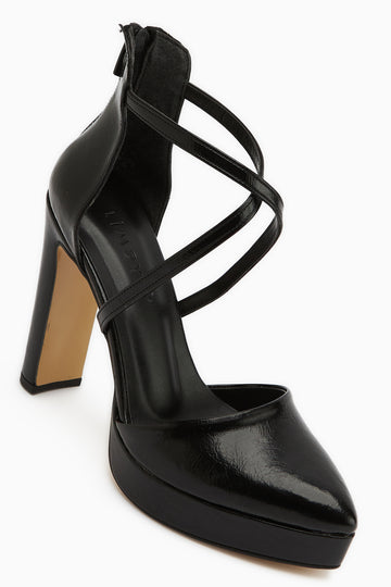 Naomi Siyah Kemerli Platform Topuklu Kadın Ayakkabı