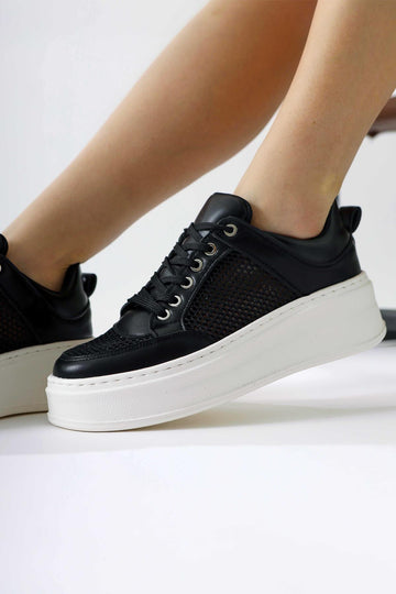 Emilina Siyah Fileli Bağcıklı Sneakers