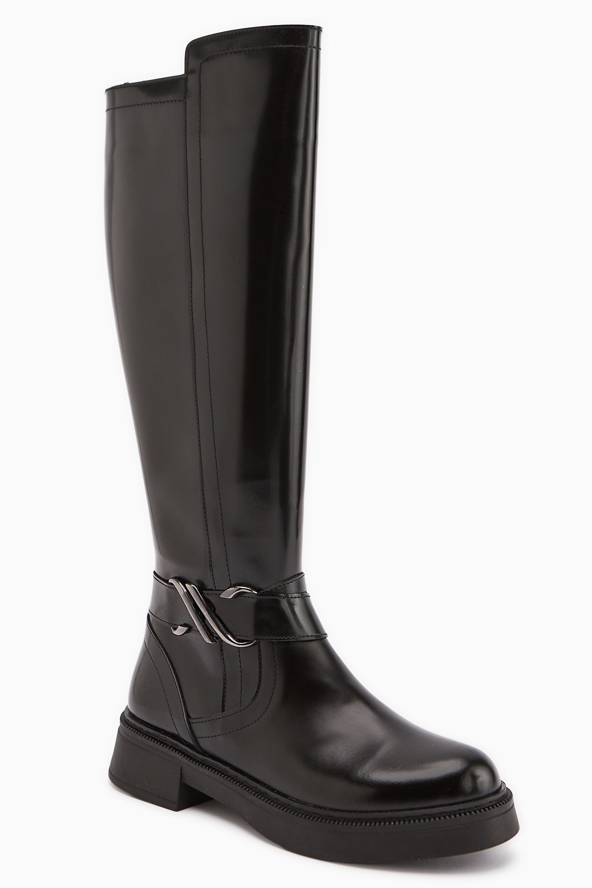 Birgita Siyah Rugan Toka Detaylı Fermuarlı Çizme