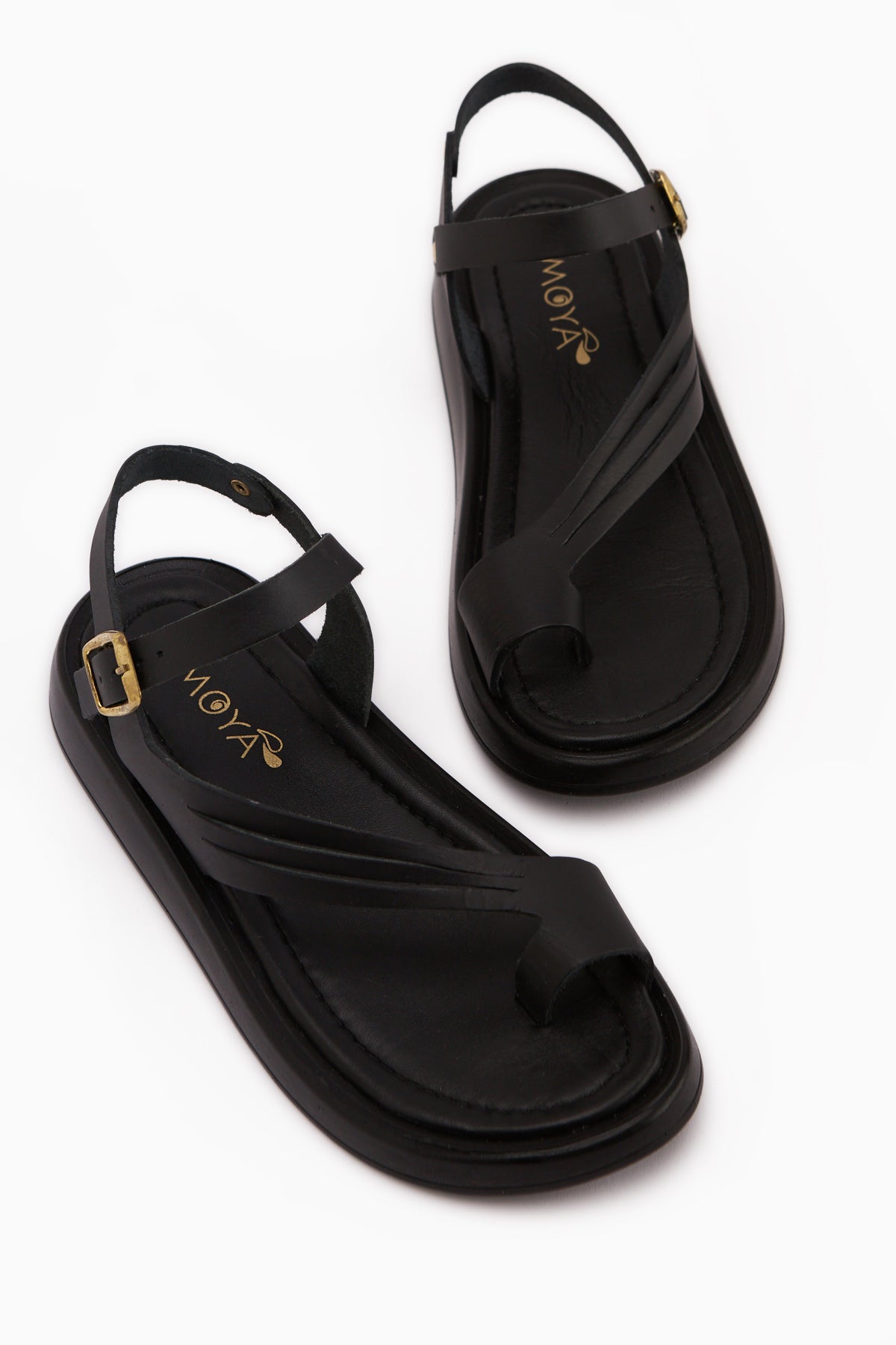 Annia Hakiki Deri Siyah Parmak Arası Kadın Sandalet