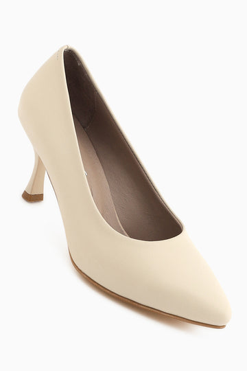 Kiara Hakiki Deri Bej Kadın Topuklu Ayakkabı Stiletto