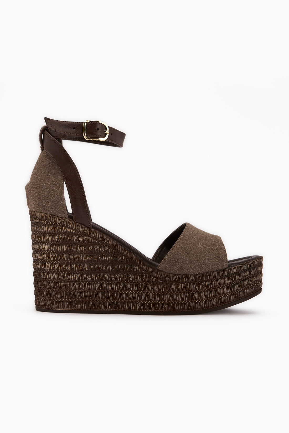 Moni Kahve Süet Dolgu Topuklu Bilekten Tokalı Kadın Sandalet