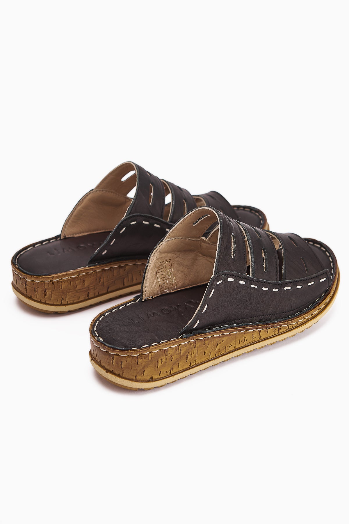 Hakiki Deri Joelle Siyah Comfort Lazer Kesim Terlik