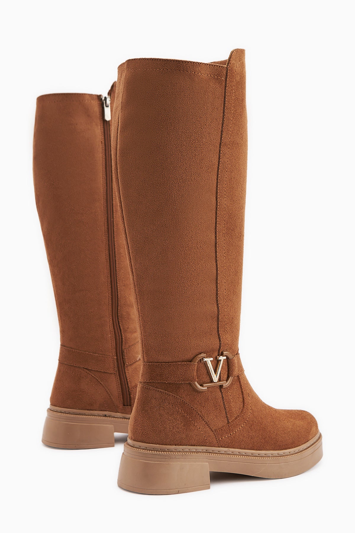 Ginan Taba Süet Toka Detaylı Kısa Topuklu Fermuarlı Çizme