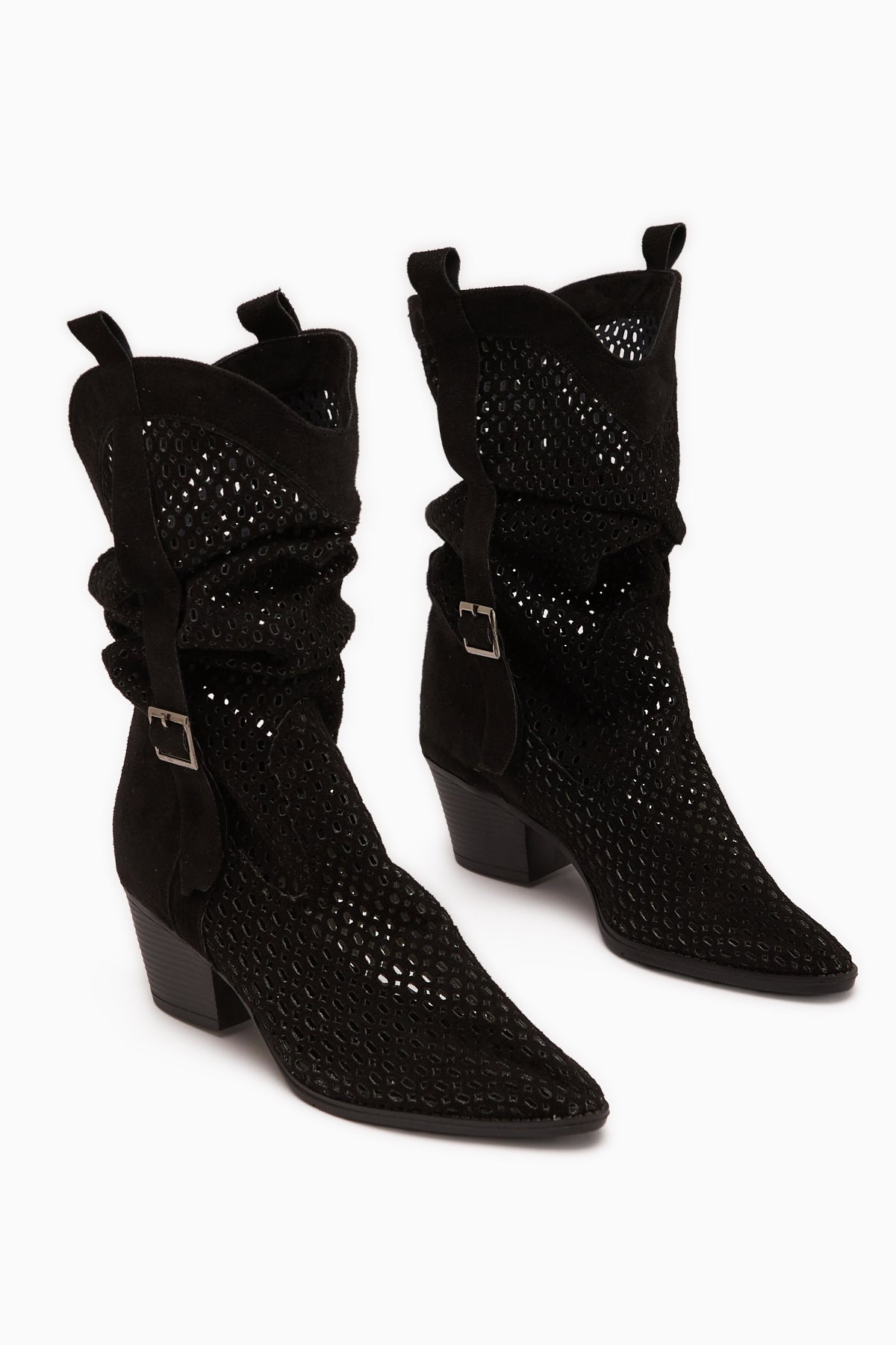 Orietta Siyah Süet Lazer Kesim Körüklü Yazlık Çizme