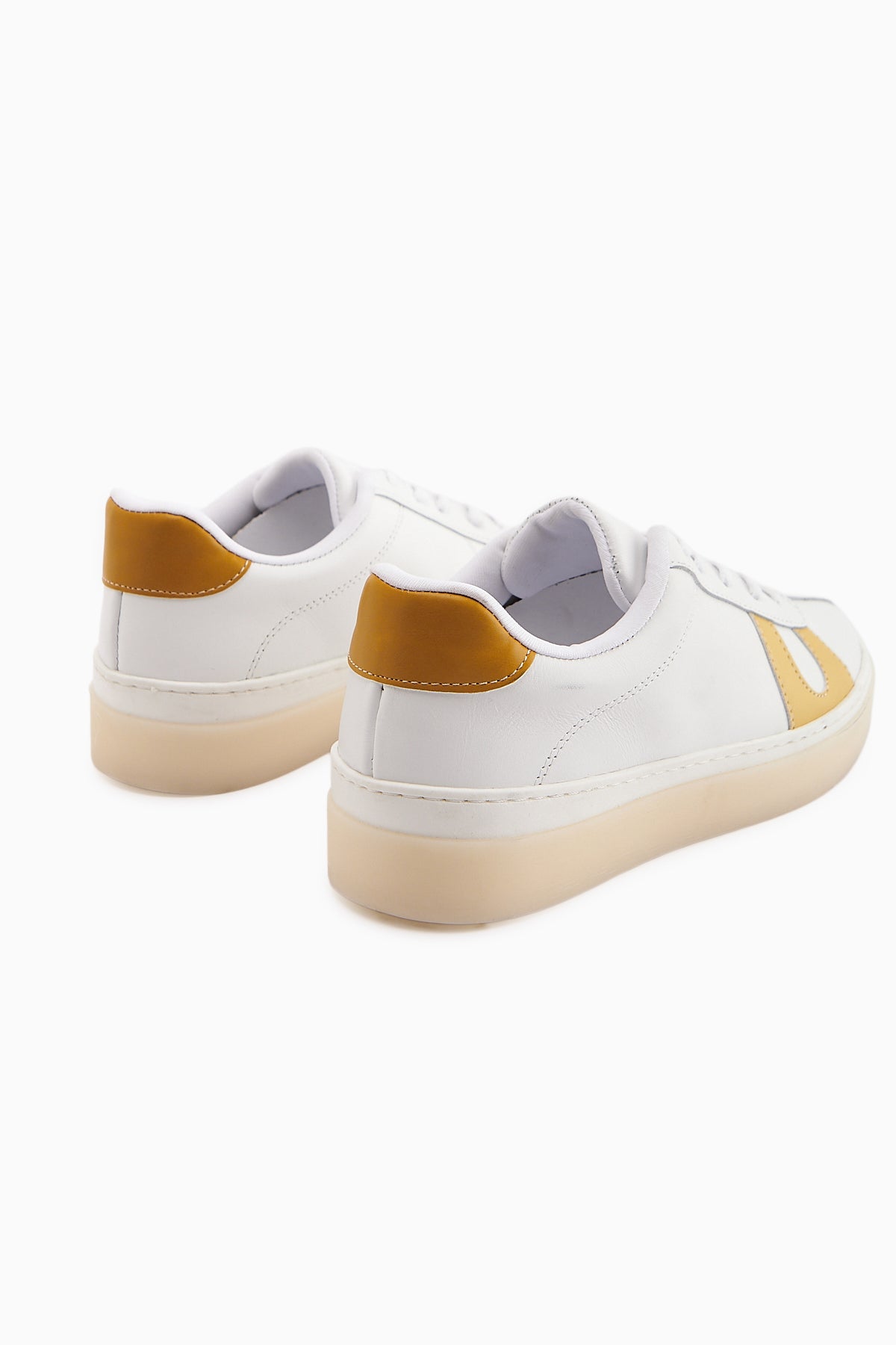 Eddie Hakiki Deri Beyaz Sarı Sneaker Kadın Ayakkbı