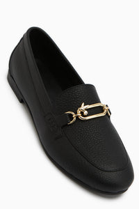 Alessa Hakiki Deri Siyah Tokalı Loafer Kadın Günlük Makosen Ayakkabı