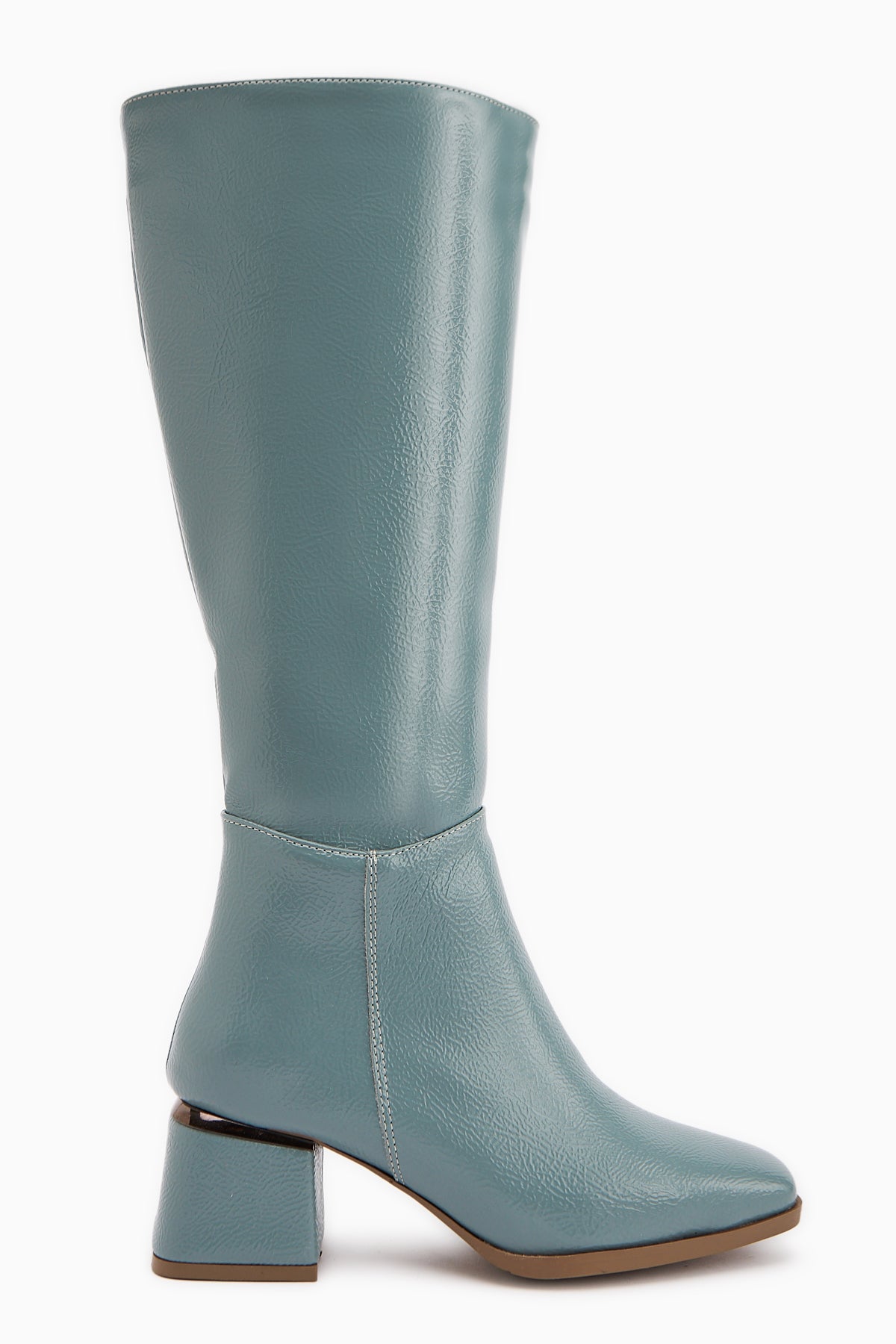 Miami Mavi Kırışık Rugan Küt Burunlu Çizme