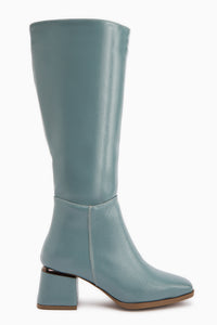 Miami Mavi Kırışık Rugan Küt Burunlu Çizme