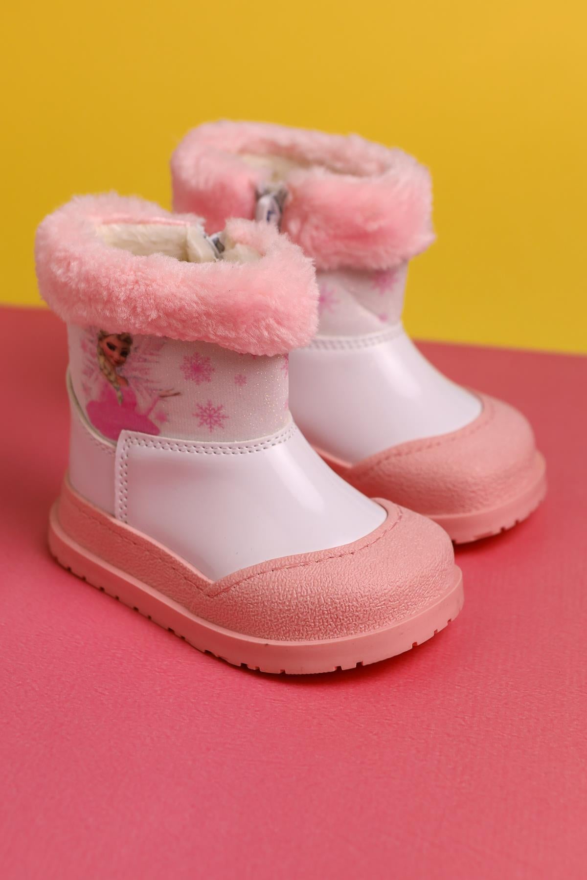 Elea Pembe Çizgi Karakter Baskılı İçi Kürklü Bebe Bot