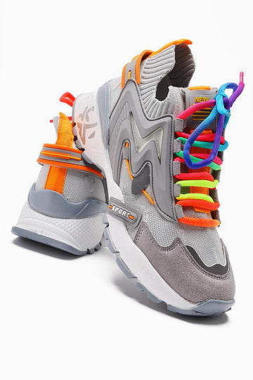 Anabell Gri Triko Süet Detaylı Renkli Bağcıklı Kadın Sneakers
