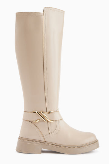 Birgita Bej Toka Detaylı Fermuarlı Çizme