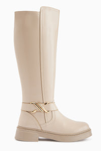 Birgita Bej Toka Detaylı Fermuarlı Çizme