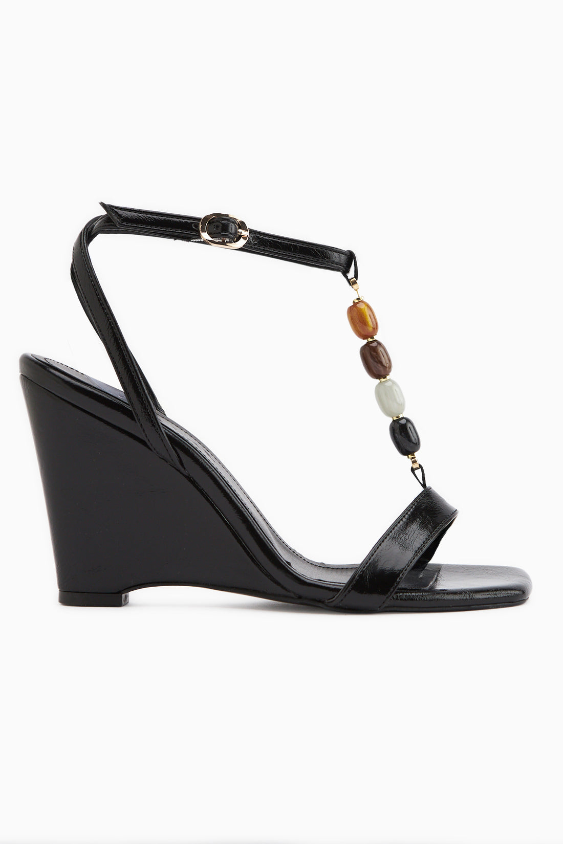 Rosana Siyah Boncuklu Bilekten Bağlamalı Topuklu Kadın Sandalet