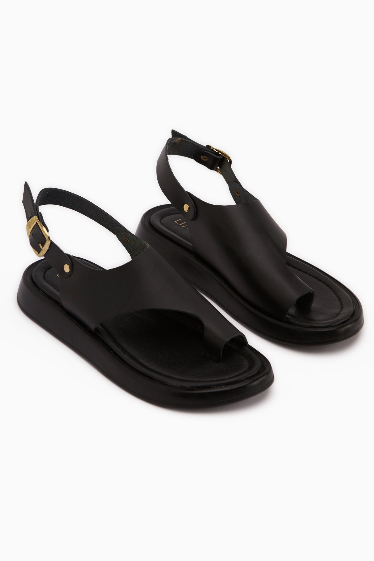 Alis Hakiki Deri Siyah Parmak Arası Kadın Sandalet